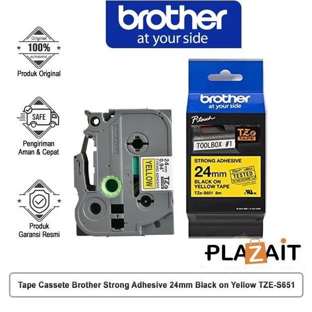 

Tape Cassete Brother Strong Adhesive 24Mm Black On Yellow Tze-S651 New Stok