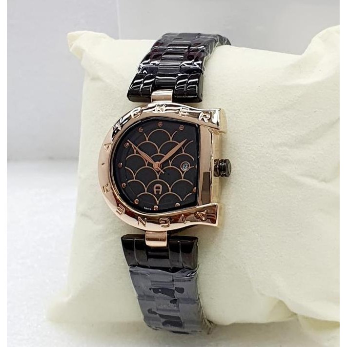 Jam Tangan Wanita AIgner Model Terbaru / Tali Rantai Stainless Free Bo