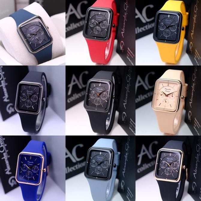 JAM TANGAN WANITA ALEXANDRE CHRISTIE AC 2744 AC2744 BLACK RED RUBBER ORIGINAL