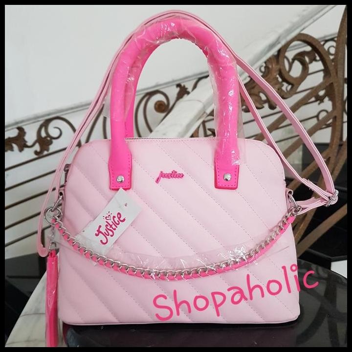 Tas Justice Original Pink quilted chain selempang sling bag hand bag