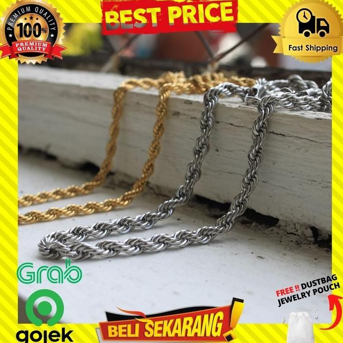 Produk Terbaru - Kalung Pria Rantai Tambang Titanium Anti Karat Perak Emas Premium K249