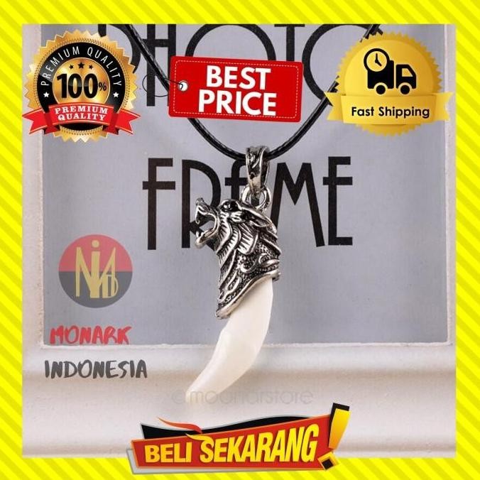 Tersedia - Kalung Pria Taring Serigala Macan Titanium Tali Asli Macho Premium K3