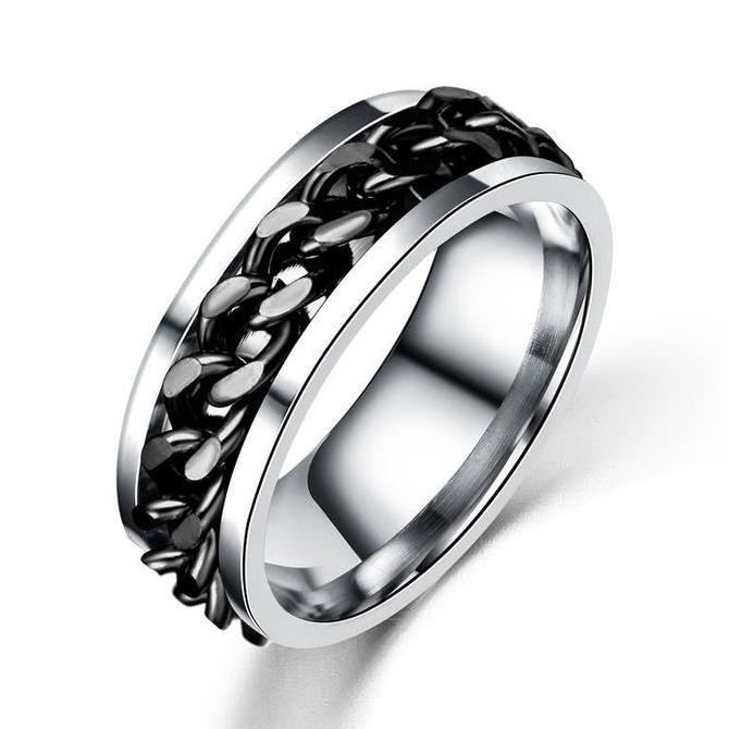 Tersedia - Cincin Titanium Pria Wanita Rantai Silver Emas Premium Unisex Ori C31