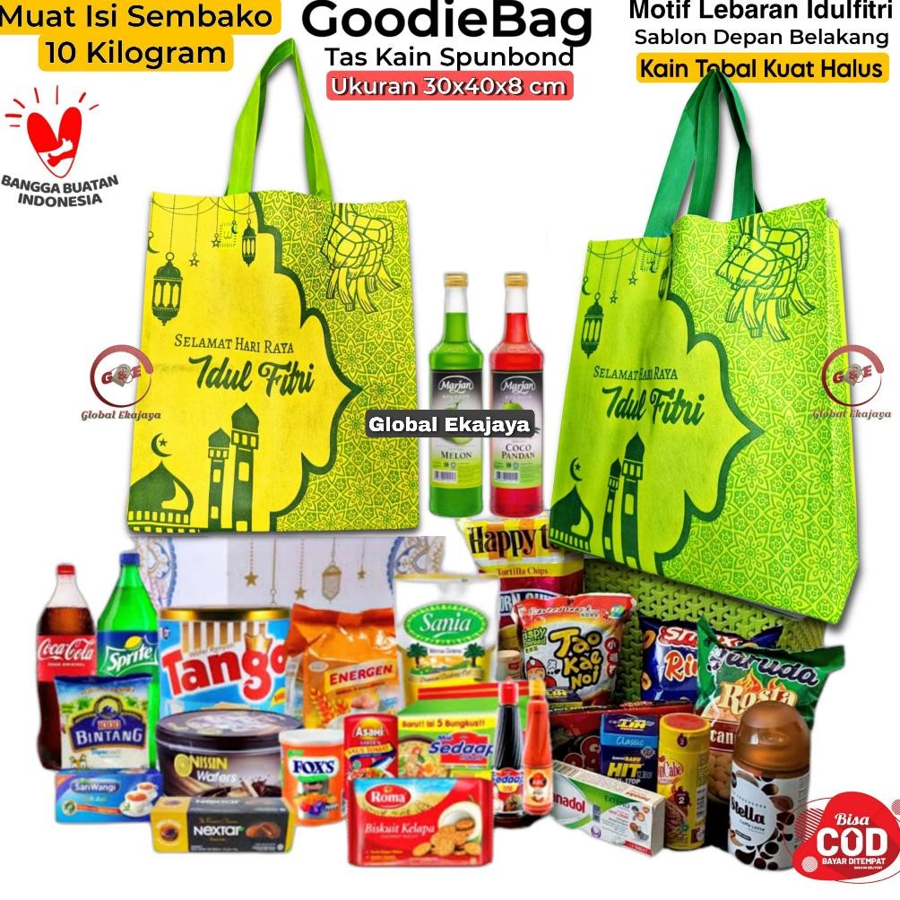 

er-87 ul-64 Isi 12 Pcs Tas Kain Lebaran Idul Fitri Ukuran 30x40x10 Goodiebag Kantong Totebag Hampers Parcel THR Termurah Murah