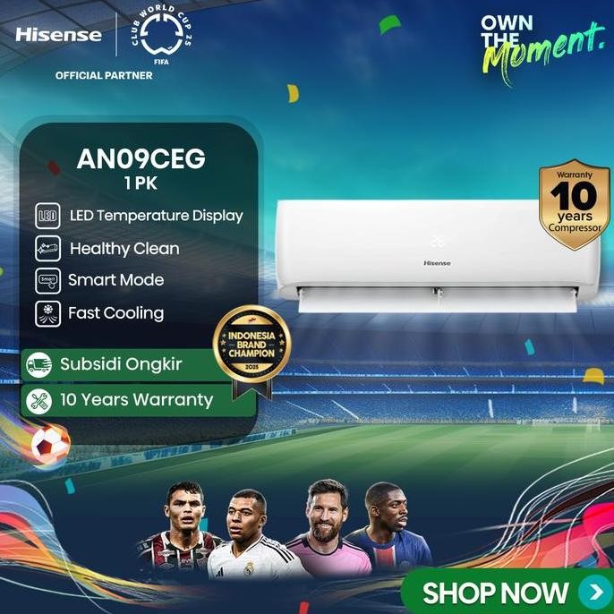 baru ac hisense 1 pk an09ceg smart inverter indoor outdoor unit only