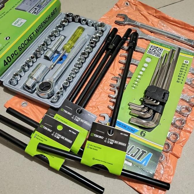New Paket Kunci Motor Lengkap T-Set + Shock Set 40pcs + Ring Pas + Kunci L