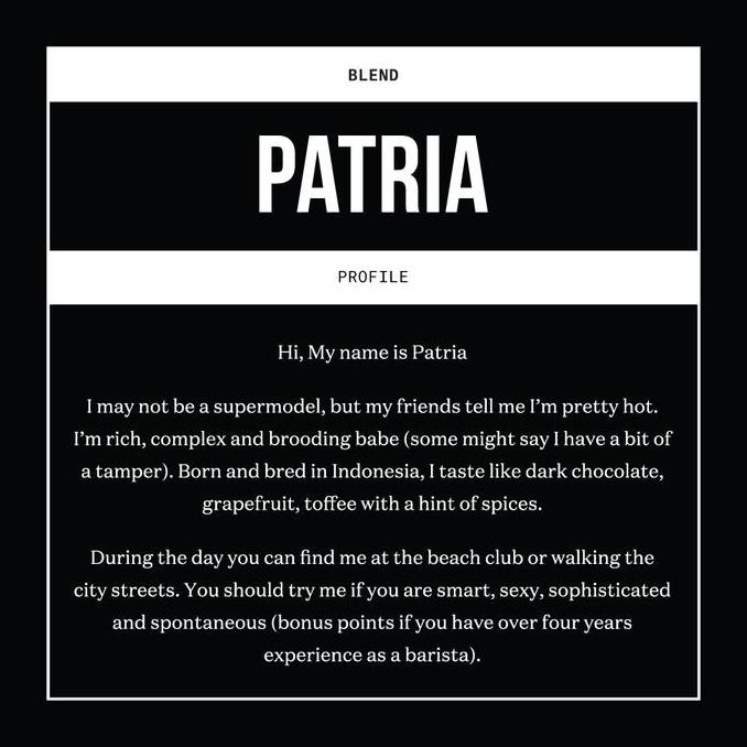 

READY EXPAT ROASTERS PATRIA ESPRESSO BLEND 1KG SPECIALTY ARABICA ROASTED