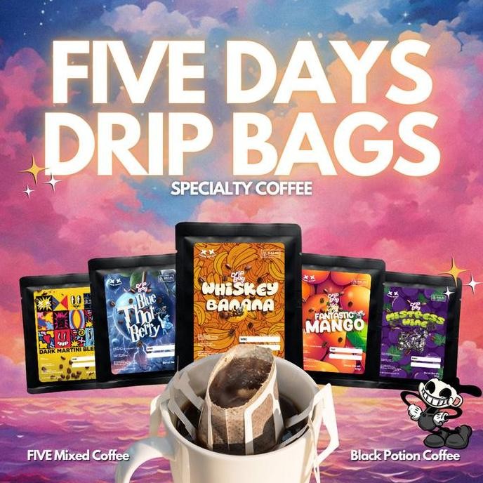 

READY DRIP BAG COFFEE FIVE DAYS 10 SACHET - KOPI FILTER MANUAL BY BLACK POTION