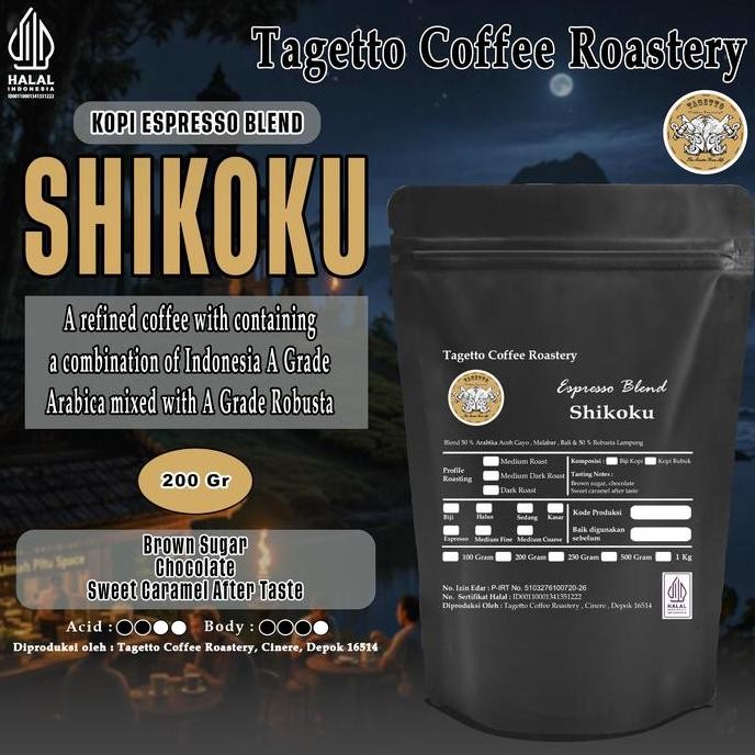 

READY KOPI BLEND ARABIKA ROBUSTA SHIKOKU 200GR - BEAN & BUBUK TAGETTO COFFEE