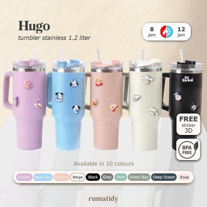 HUGO Tumbler Stainless Jumbo 1,2 Liter  Tahan Panas Dingin 8-12 Jam Botol Minum Kopi Termos Tahan Pa