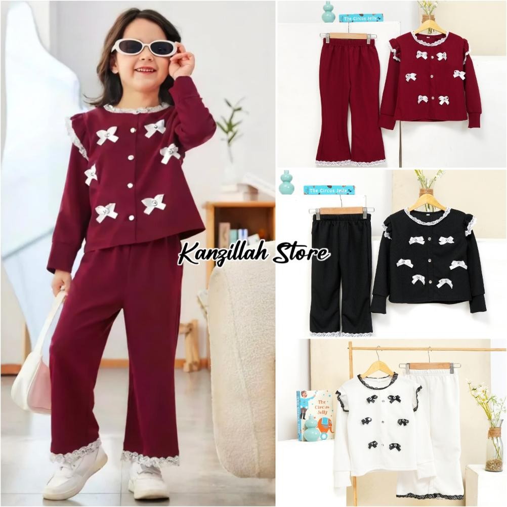Setelan Cardigan Anak Perempuan Popy Cardigan Anak Perempuan Model Pita Usia 1-11 Tahun