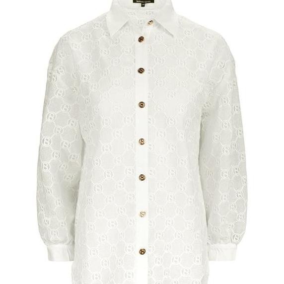 BUTTONSCARVES Monogram Lace Shirt Kemeja Wanita - White