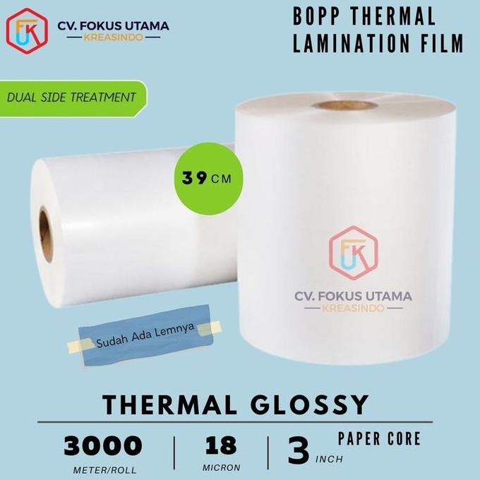 

Promo Thermal Glossy 39cm Plastik Laminating offset 18mic coating packaging COD