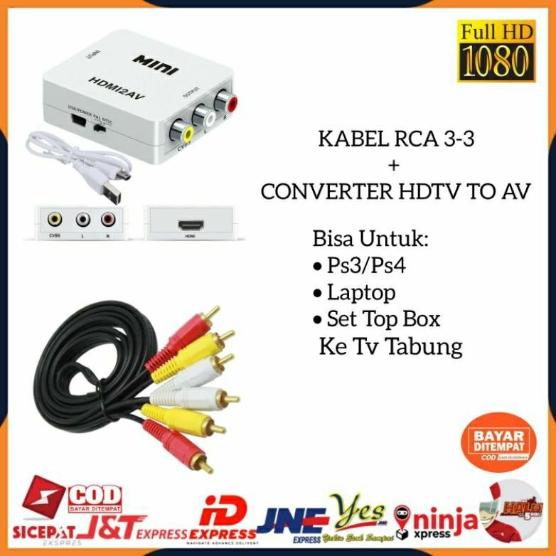 [COD] CONVERTER MINI BOX HDMI TO AV RCA ADAPTER + KABEL RCA TO RCA 1.5M / BISA DARI LAPTOP PS3 STB K
