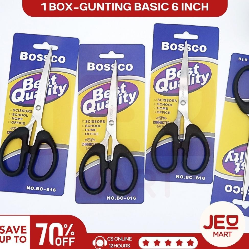 

1 Box isi 12 Gunting Scissors BOSSCO (4 inch~6 Inch-8 Inch) BC-814~816~818 RB2