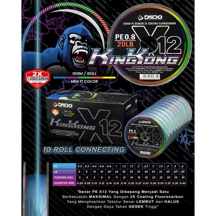 Senar Daido Kingkong X12 Multi Colour Pe 0.2 Sampai Pe 6 100M