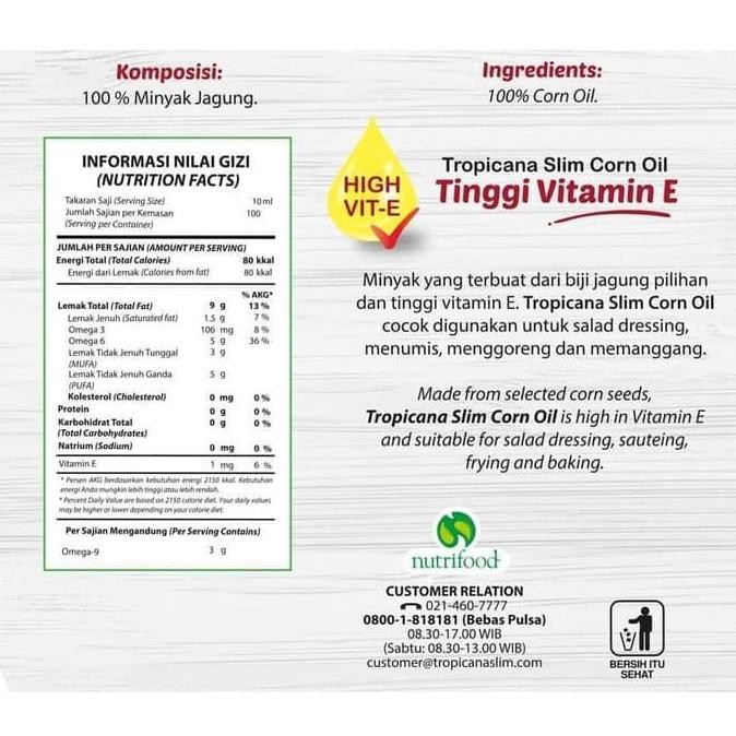 

Tropicana Slim Corn Oil 1 Liter - Minyak Jagung Rendah Lemak Diskon!