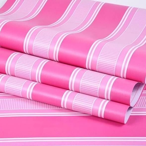 PAKET 5 ROLL Wallpaper Sticker Dinding Motif Salur Pink 45cm x 10m