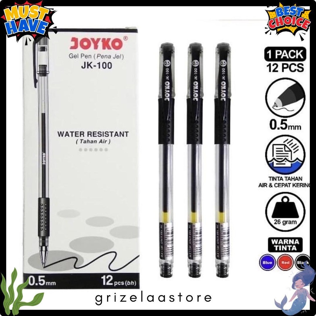 

Pulpen Gel Joyko Tahan Air 0.5M Jk - 100 ( 1 Pack Isi 12 Pcs) Diskon