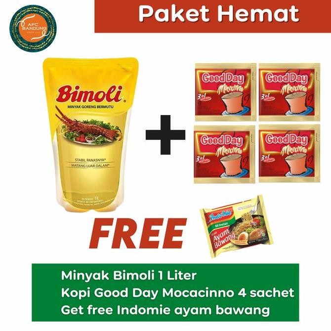 

Paket Hemat Bimoli 1 Liter + 4 Pcs Good Day Mocaccino + Gratis Indomie | Promo Terbatas Diskon!