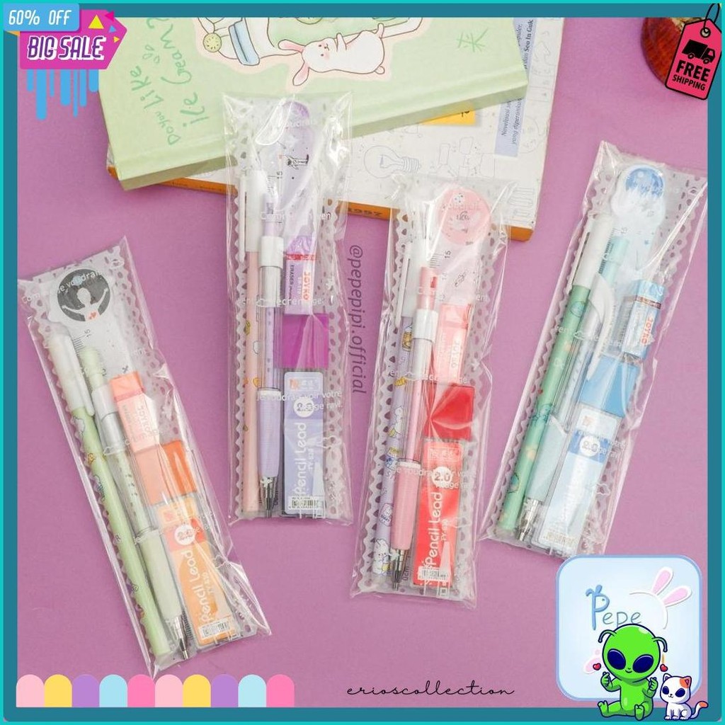 

Set Alat Tulis Mini Versi 2 Paket Alat Tulis Murah Pulpen Pensil Penghapus Penggaris Diskon