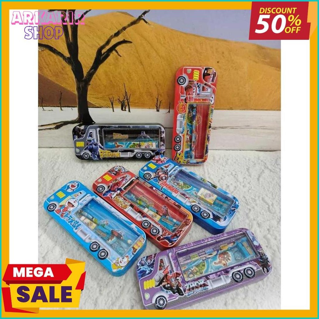 

((Baca Keterangan))Kotak Pensil Bahan Kaleng Model Truk Besar Kecil Pencil Case Tempat Pensil Bus Roda Diskon