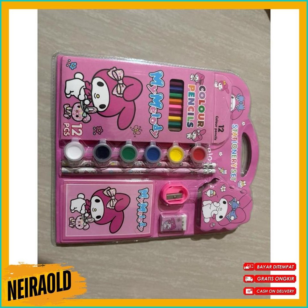 

Set Alat Tulis Anak Sanrio Lucu Import 12 Pensil Warna, Rautan & Penghapus Dan Note Mini 508 Diskon Setengah Harga