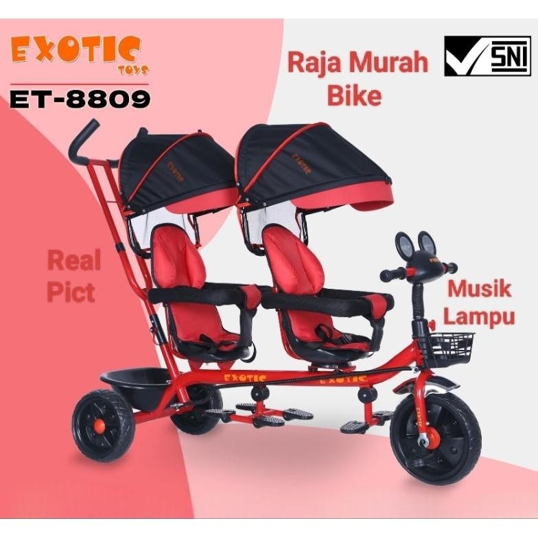 Terlaris Sepeda Anak Roda Tiga Kembar Exotic Et-8809 Sepeda Roda Tiga 2 Kursi Exotic Et8809