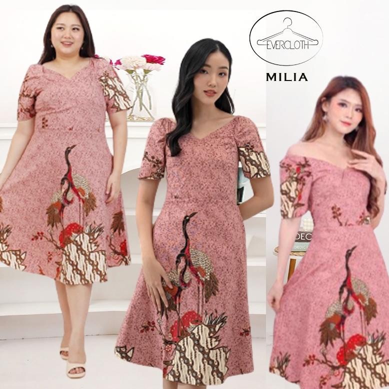 DR21>> Milia Dress Batik Wanita Sabrina Dress Wanita Batik Modern Gaun Pesta Aline Terusan Kebaya Se