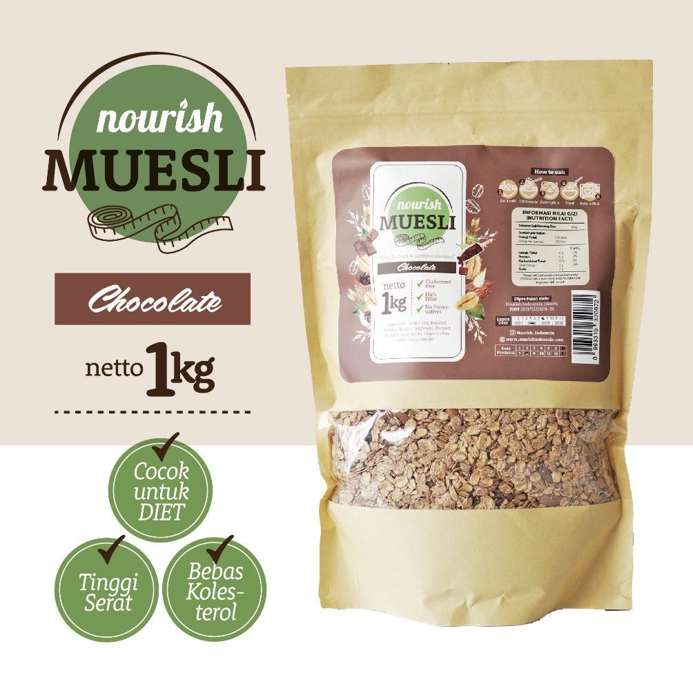 

Nourish Muesli Chocolate (Bebas Kolesterol, Tinggi Serat) 1kg Nugi
