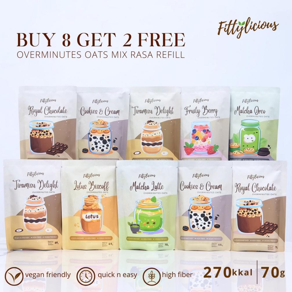 

Fittylicious DIY Overminutes Oats / Oatmeal / Sereal Oat BUY 8 GET 2 FREE REFILL / Overnight Oats Nugi