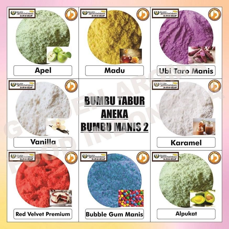 

Aneka Bumbu Tabur Manis Kiloan Bubuk Rasa Vanila Taro Greentea Apel Alpukat Matcha Melon Durian Madu Nugi