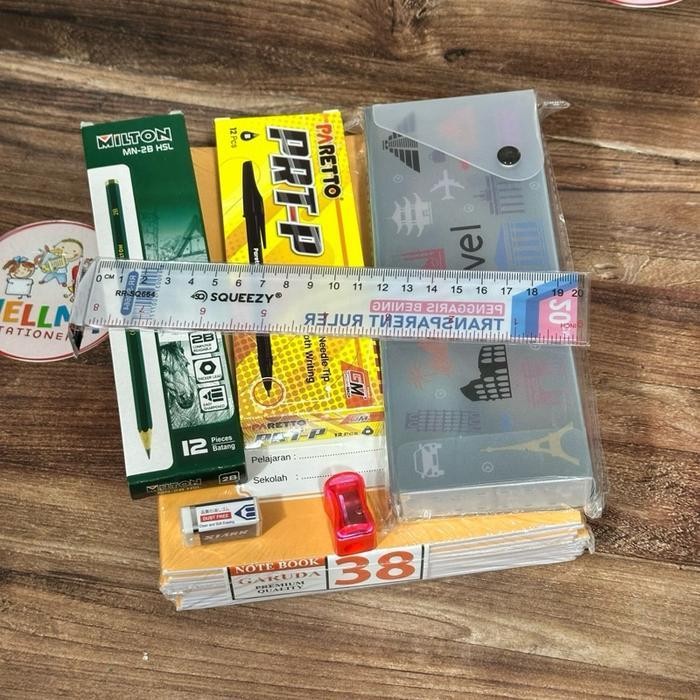 

Paket Alat Tulis 7 In 1 Dalam Satu Paket Buku Caver Sampul Coklat 38 Lembar Isi 10 Buku+Pulpen+Pensil +Penghapus+Rautan+Penggaris Dan Tempat Pensil