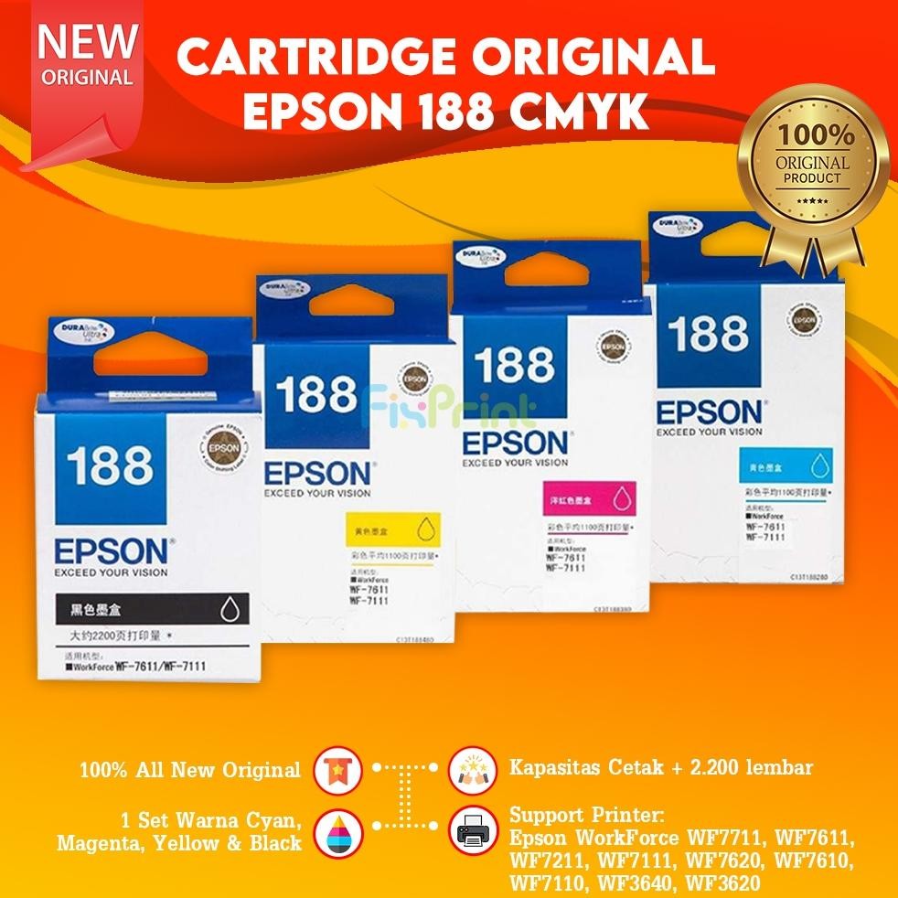 Epson T188 188 Cartridge Tinta Printer WorkForce WF-7711 WF-7611 WF7711 WF7611 WF7211 WF7111 WF7621 