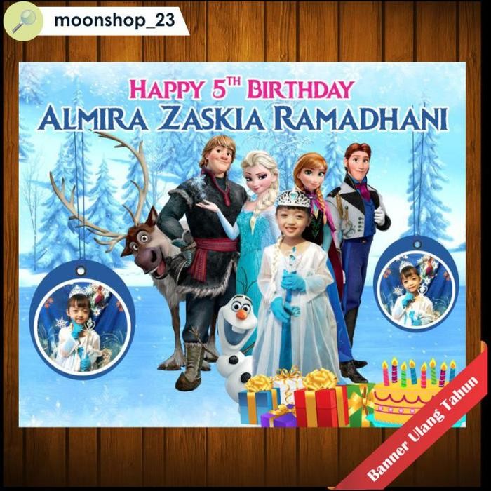 Spanduk / Banner / Backdrop Ulang Tahun Custom Tema Frozen