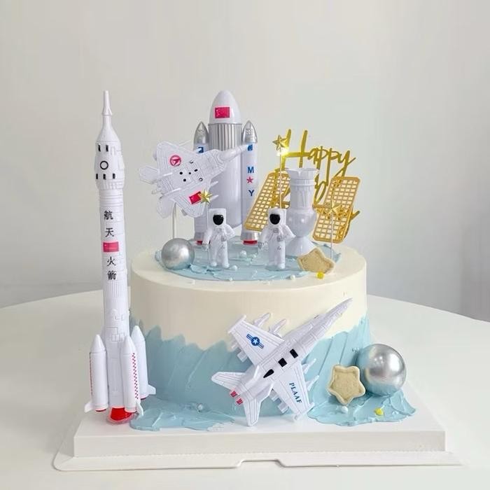 Topper astronot set 7 hiasan kue anak cowok karakter astronot pesawat Cake