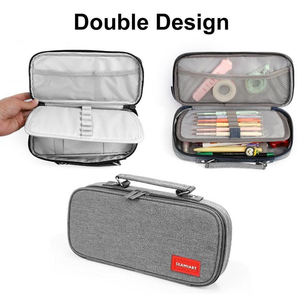 

Original Seamiart Big Capacity Zipper Pencil Case Multifunction Double Layer Pen Bag Tas Pensil Kantong Pen Rf-45