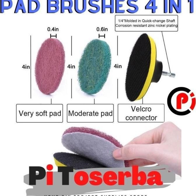 Power Scrubber Cleaning Brush Head Pad Drill Head Set Isi 4 Pcs