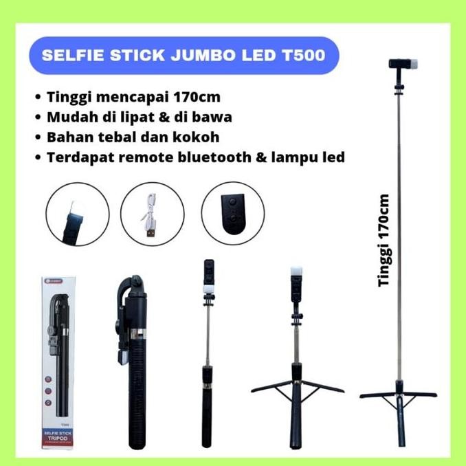 Diskon LELEBEST Tongsis Bluetooth Selfie Stick Tripod LED Remote HP