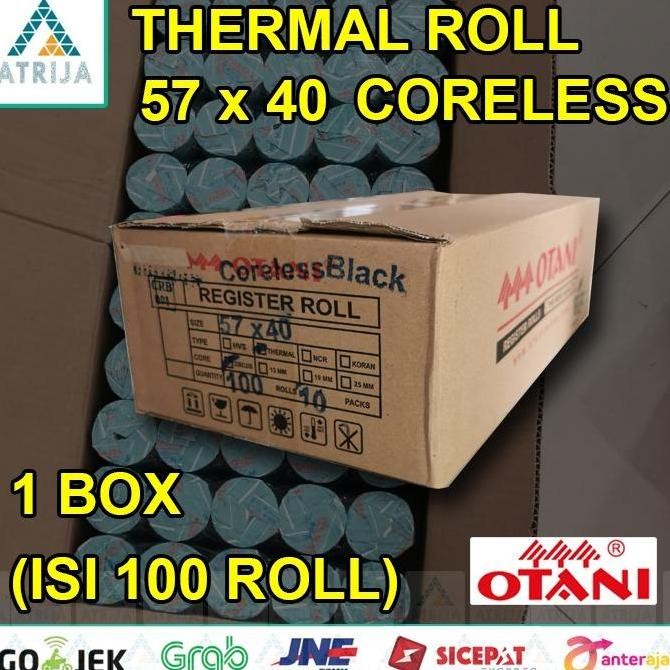 

TERBARU - 1 BOX (100) CORELESS Kertas Struk Thermal Roll OTANI Black 57x40