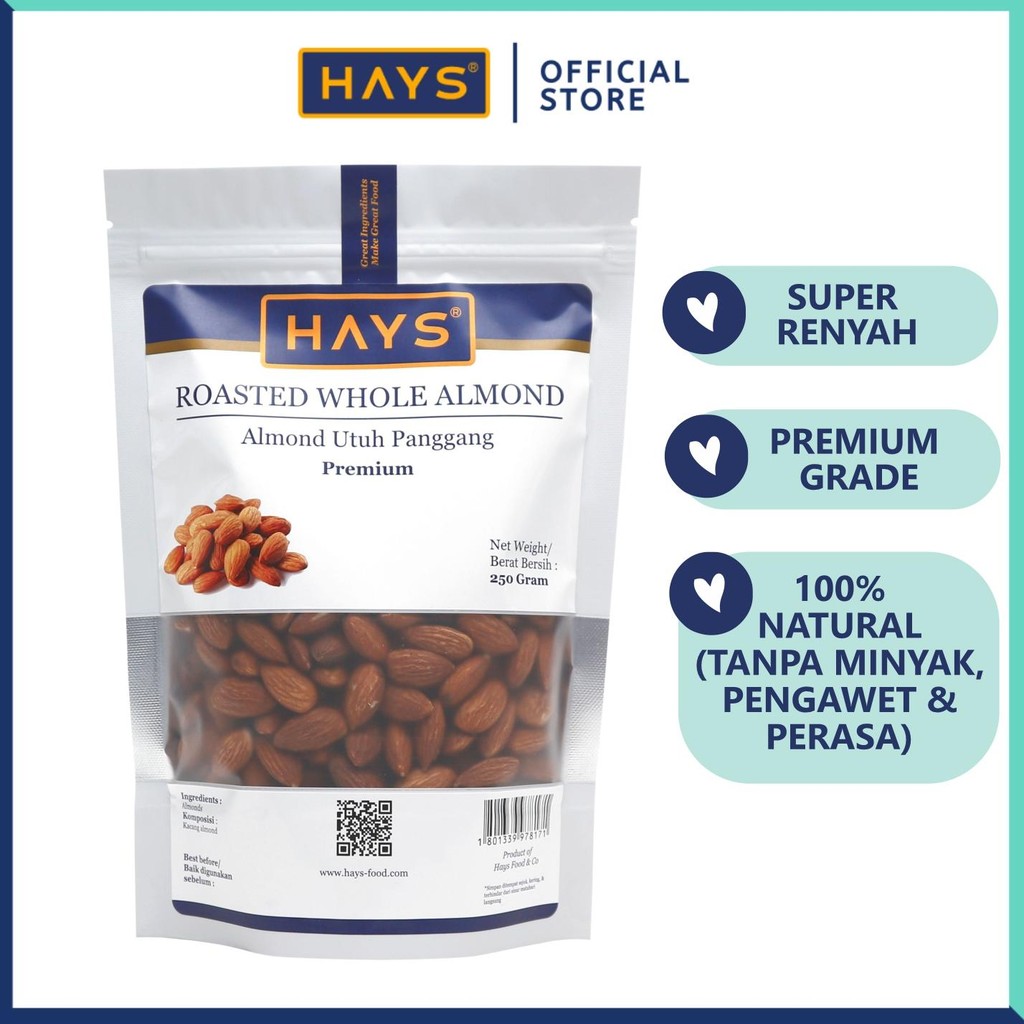 

Almond Panggang Utuh 250 Gram Roasted Almond Whole 250 Gram Hays