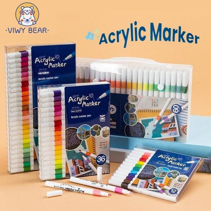 

BEST SELLER 24/36/48/60/80 Colors Akrilik Marker Set Spidol Akrilik Spidol DIY Painting Spidol