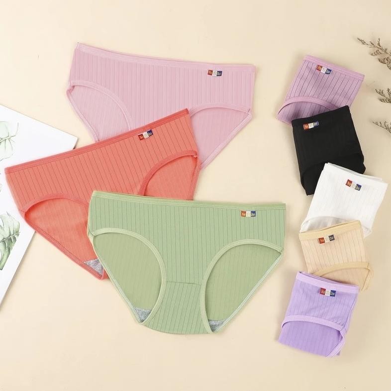 Celana Dalam Wanita Katun Seamless CD Katun Garis Knit Seamless Celana Dalam Katun Polos Underware W