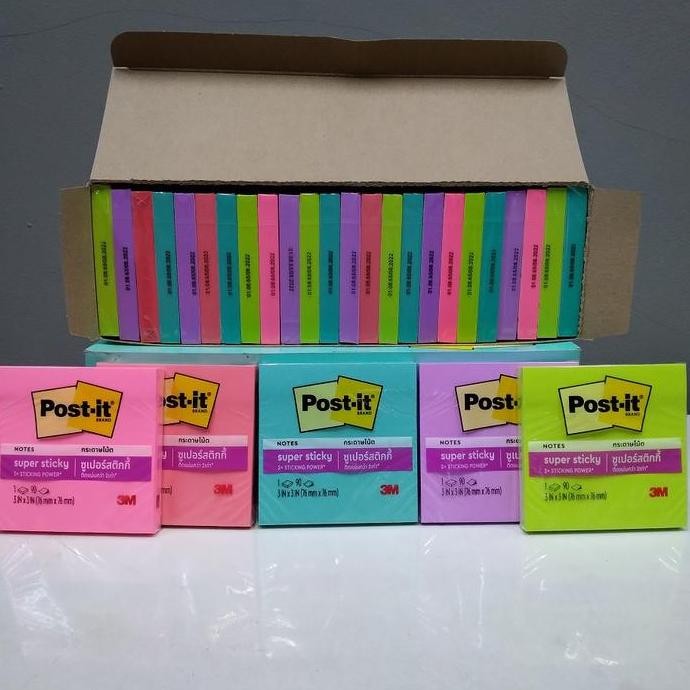 

NEW 3M Post It Super Sticky Notes 654-24SSMIA Supernova 1 box isi 24 pad