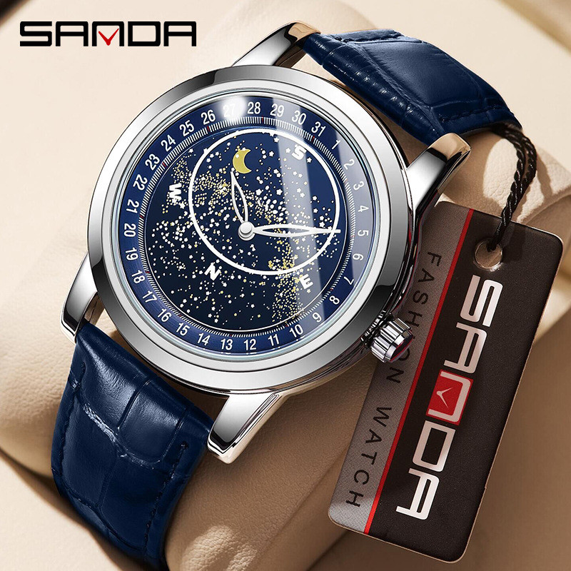 Jam Tangan Quartz Tren Fashion Versi Korea Dial Berputar Jam Tangan Pria Luminous Grosir