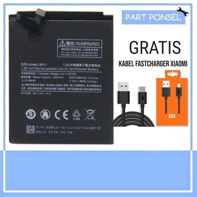 Baterai Original Xiaomi Bn31 Redmi Note 5A ,Mi5X / Mi A1 Original 100%