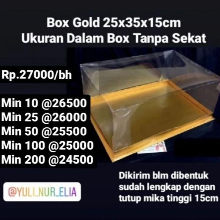 

Box Gold 25x35x15cm inci tutup Mika Tinggi 15cm Nugi
