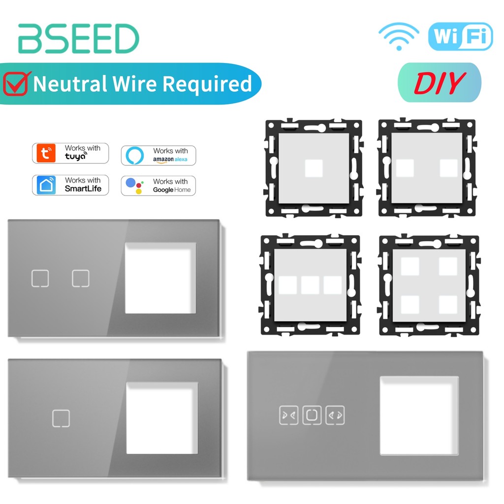 

BSEED WIFI Touch Switch 1/2/3/4Gang Glass Smart Wall Light Dimmer Curtain Roller Switch Panel Layar