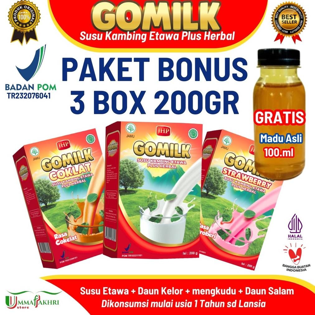 

[Berhadiah Madu] Gomilk 200g Susu kambing Etawa Plus Herbal Daun kelor Nugi