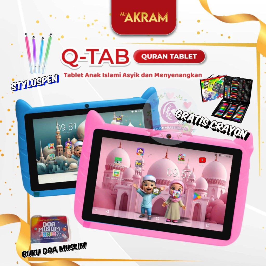 Q-TAB QUR'AN TAB FREE CRAYON TABLET ANAK MUSLIM MAINAN EDUKASI ISLAMI GARANSI RESMI AL AKRAM